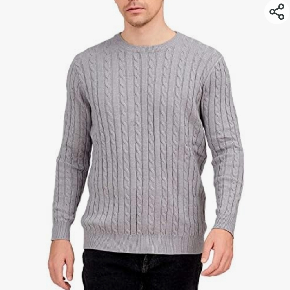 PEMAN STYLE Crewneck Cable Knit Long Sleeve Sweater Gray Size M